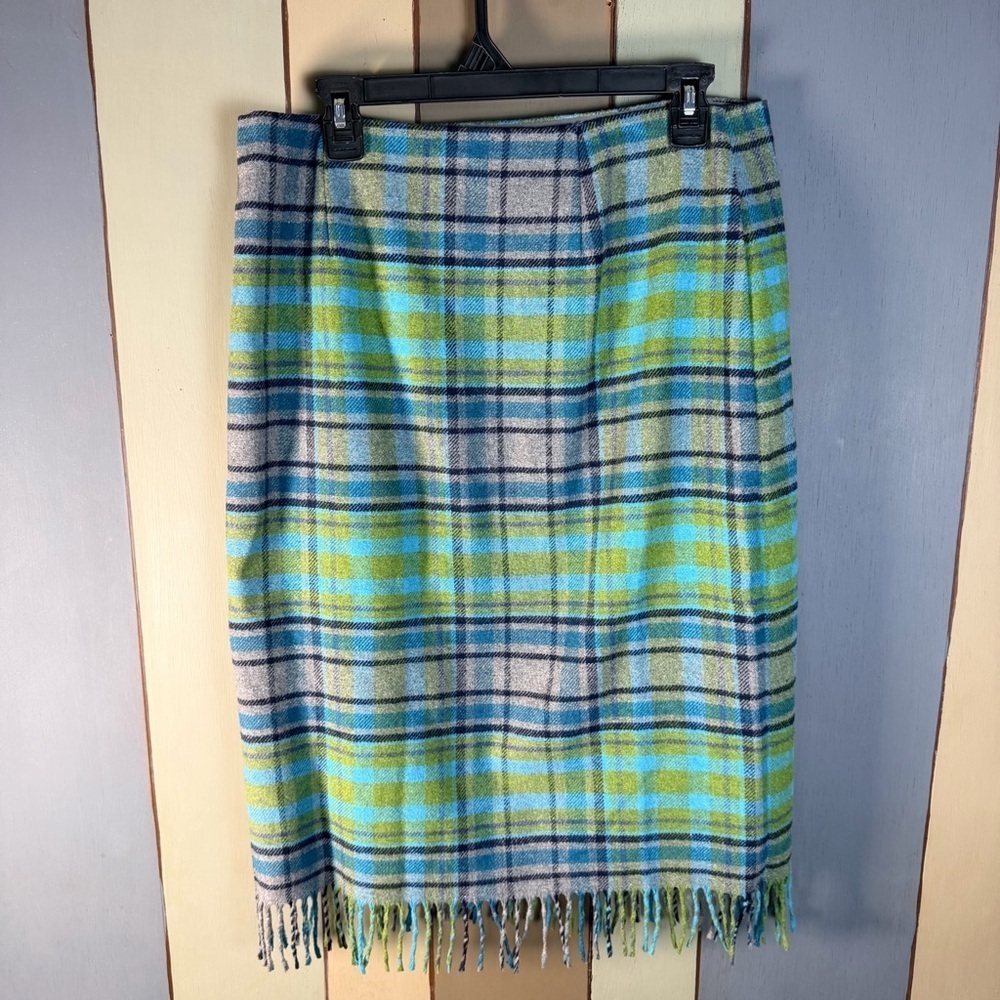 J.Jill Wool-Blend, Plaid Fringe Skirt- Size:10 - Picture 7 of 10